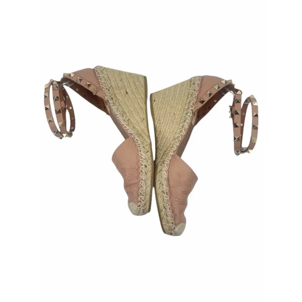 Valentino Garavani Rockstud Double Leather Wedge Espadrille Pink Size 39